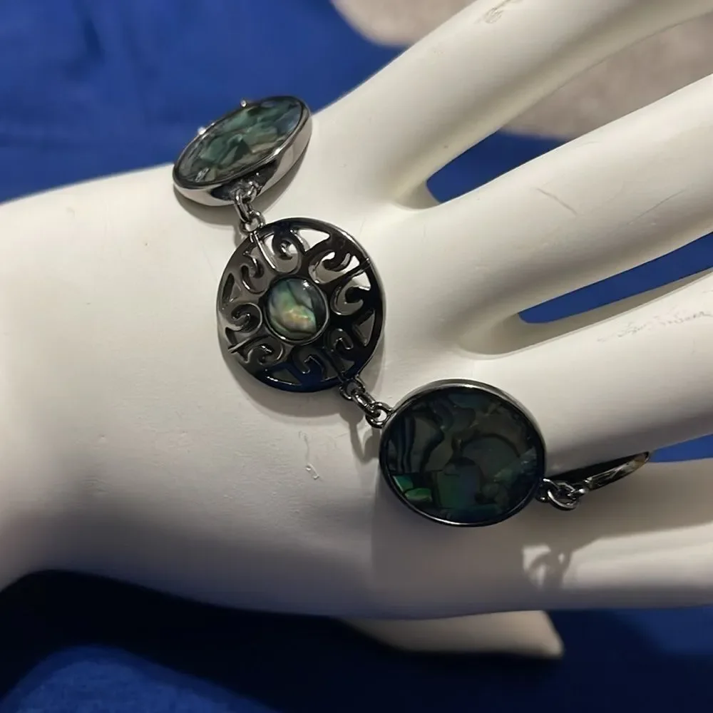 Lia Sophia necklace hematite genuine abalone filigree &  matching bracelet - Picture 5 of 9